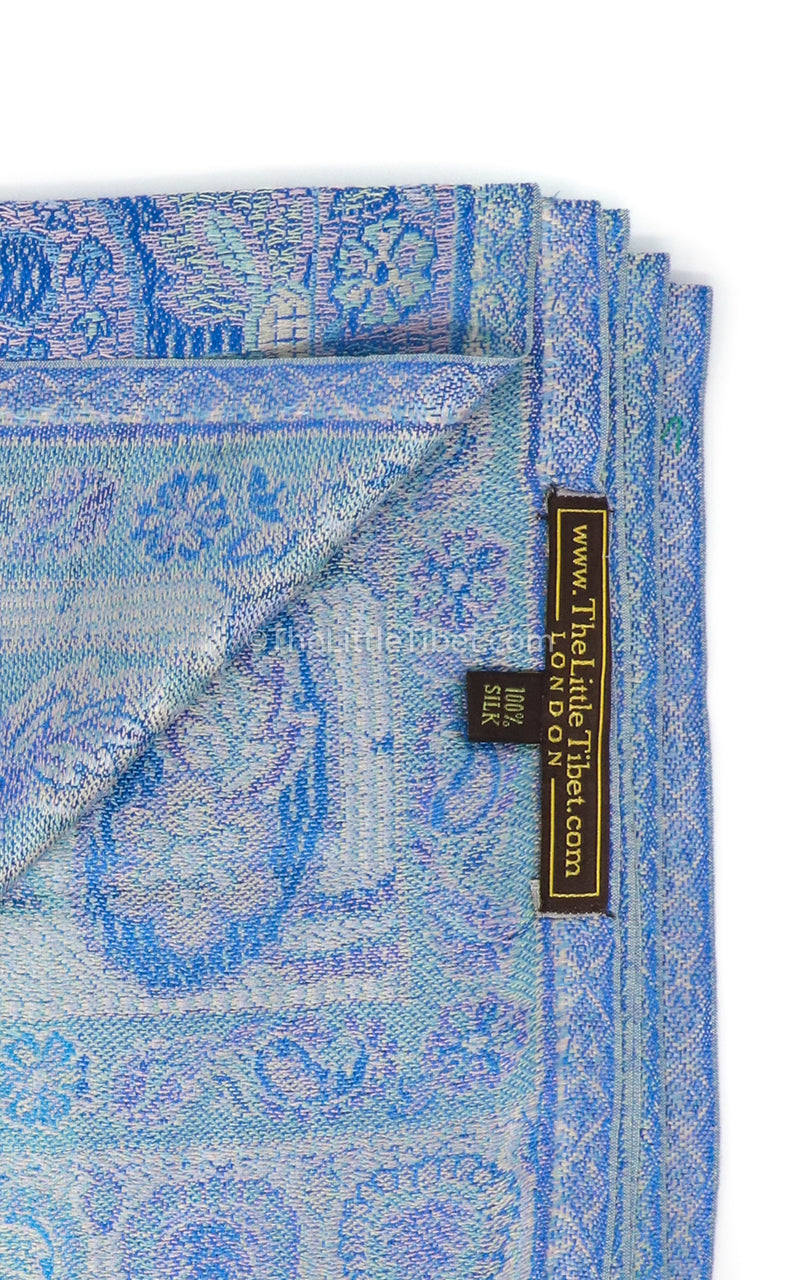 Close up of the Aqua Sea and Sky Blue Luxury silk pashmina opened up 