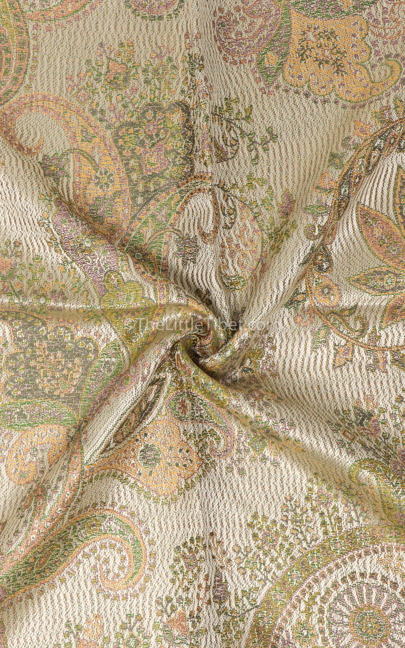 Close up of Creamy beige light reflecting paisley patterned 100% silk pashmina shawl free uk shipping 