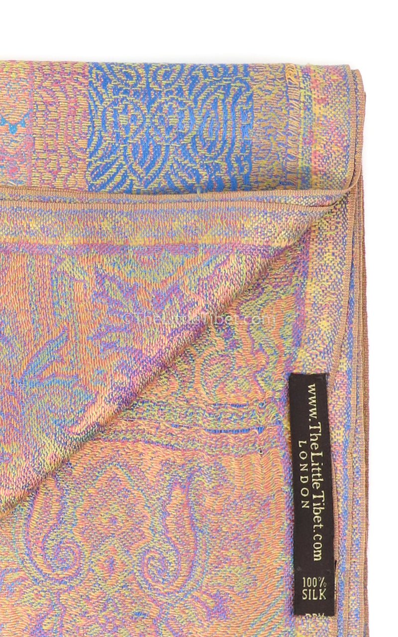 Golden Queen Aqua Blue Pure Silk Pashmina- MCL305