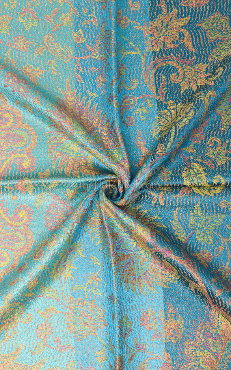 Golden Queen Aqua Blue Pure Silk Pashmina- MCL305