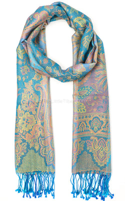 Golden Queen Aqua Blue Pure Silk Pashmina- MCL305