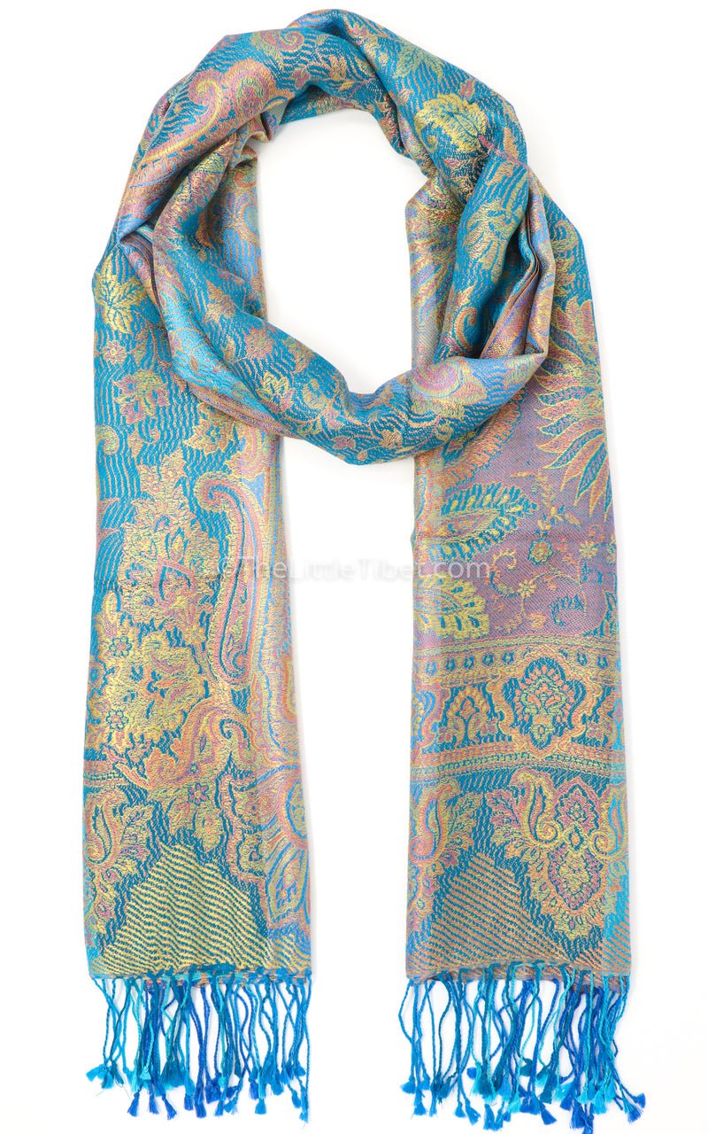 Golden Queen Aqua Blue Pure Silk Pashmina- MCL305