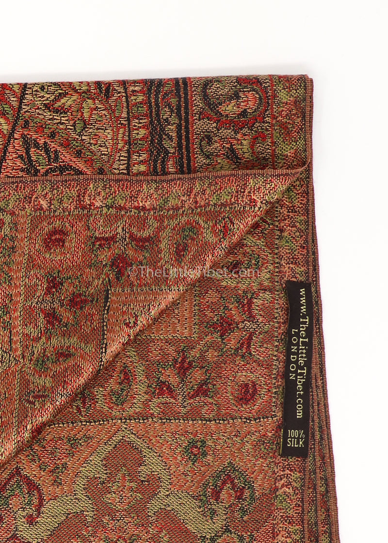 Quincy Brown and Fiery Orange multicolour pure silk scarf pashminas -MCL311 - The Little Tibet