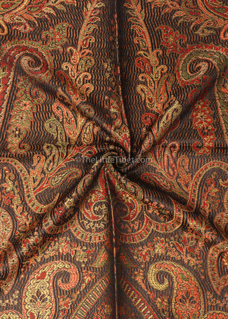 Quincy Brown and Fiery Orange multicolour pure silk scarf pashminas -MCL311 - The Little Tibet