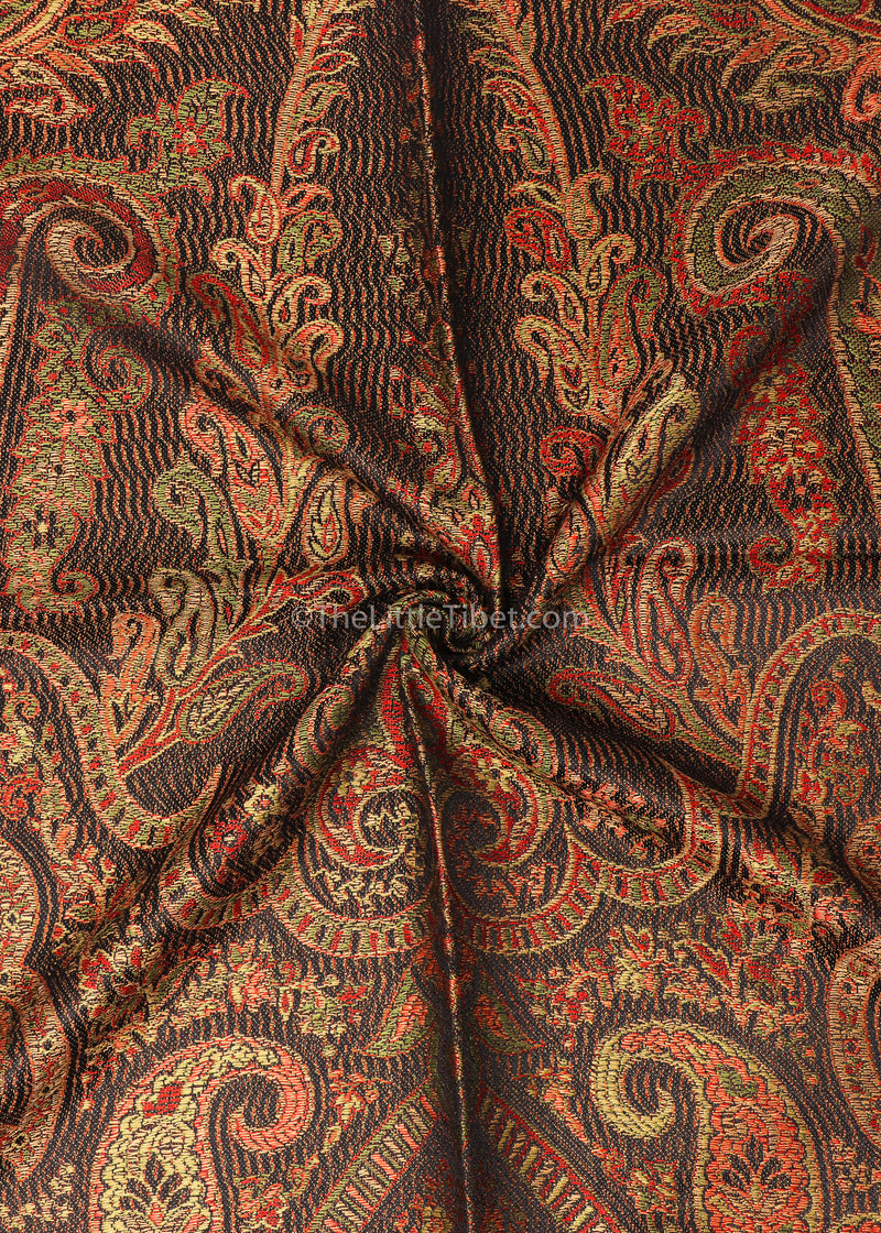 Quincy Brown and Fiery Orange multicolour pure silk scarf pashminas -MCL311 - The Little Tibet