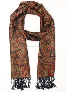 Quincy Brown and Fiery Orange multicolour pure silk scarf pashminas -MCL311 - The Little Tibet