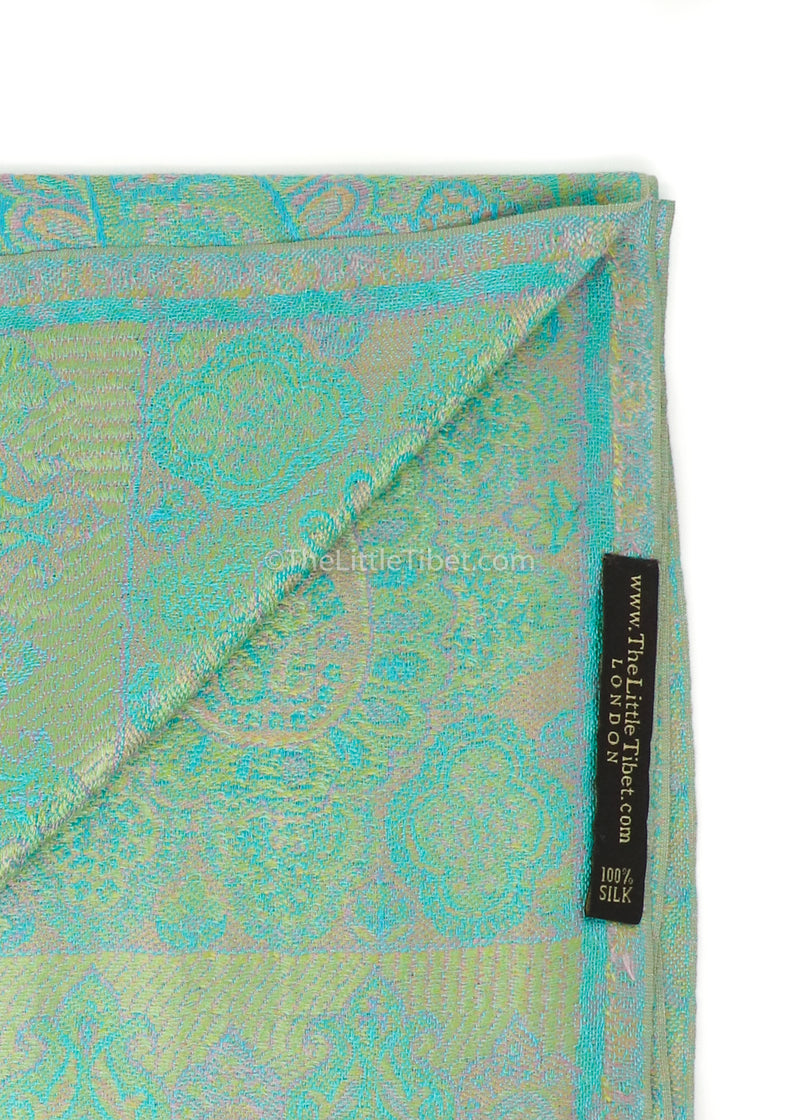 Viridian and aqua forest green, Turquoise colour vibrant pure silk pashmina -MCL 314 TEAL B - The Little Tibet