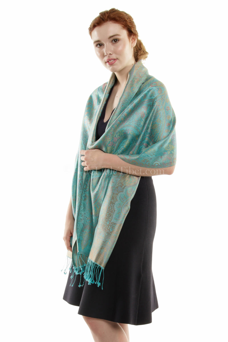 Rachel Aqua Silk Scarf - MCM-TEAL 6C - The Little Tibet