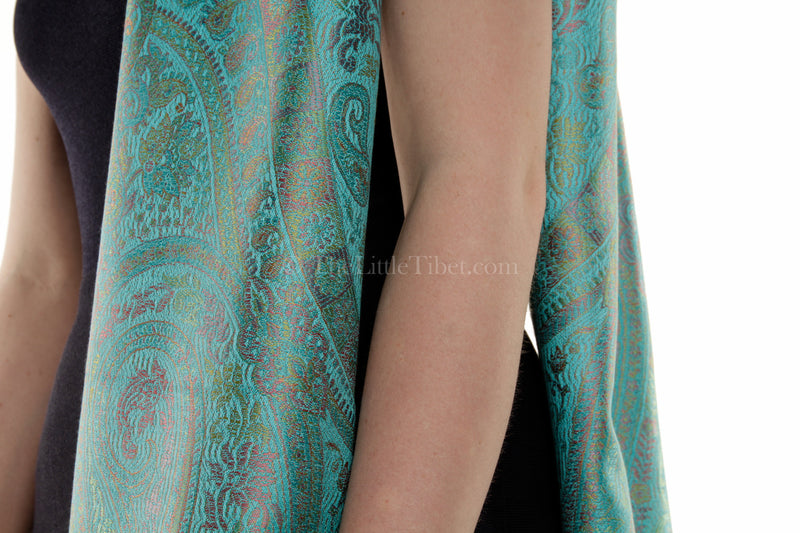 Rachel Aqua Silk Scarf - MCM-TEAL 6C - The Little Tibet