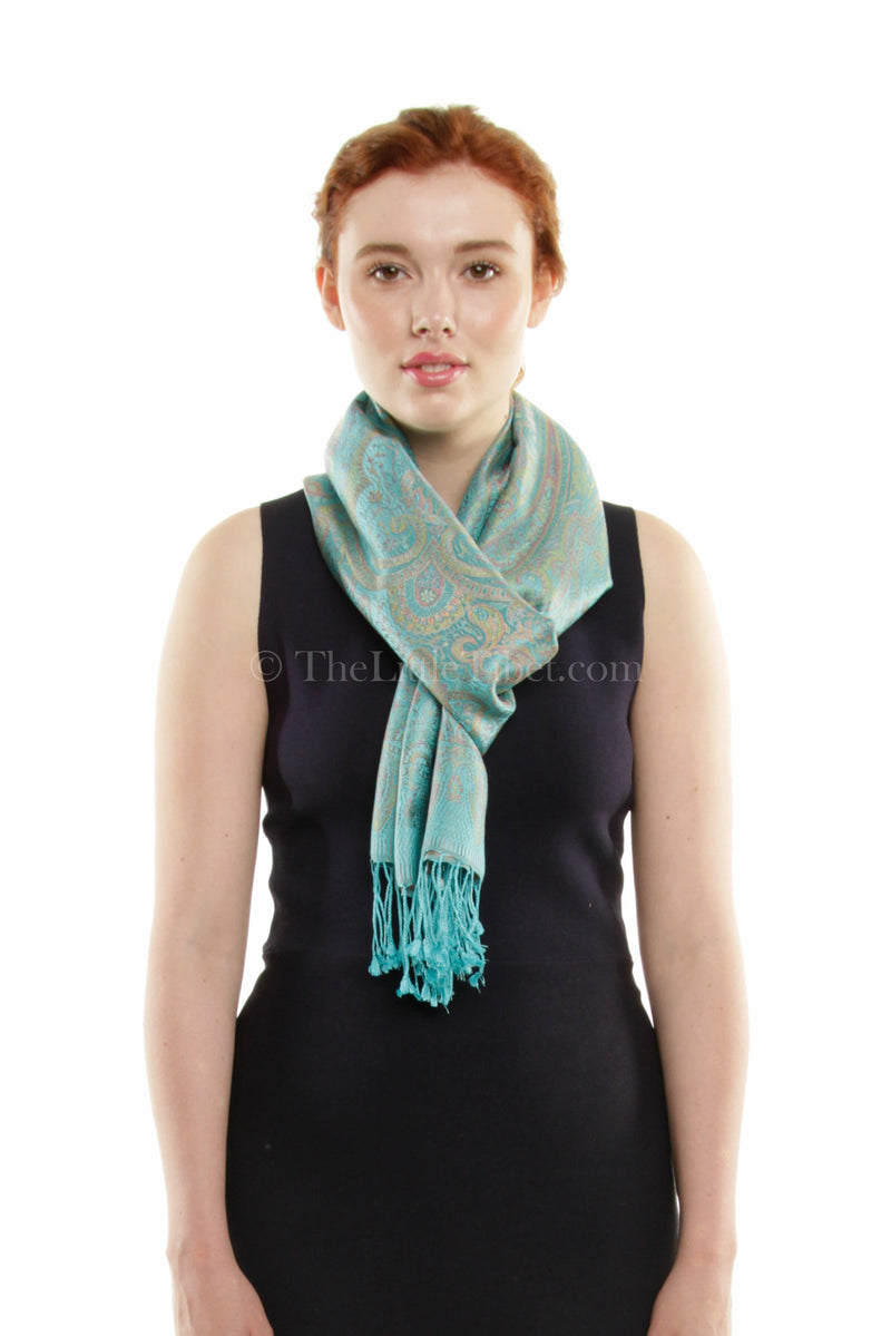 Rachel Aqua Silk Scarf - MCM-TEAL 6C - The Little Tibet