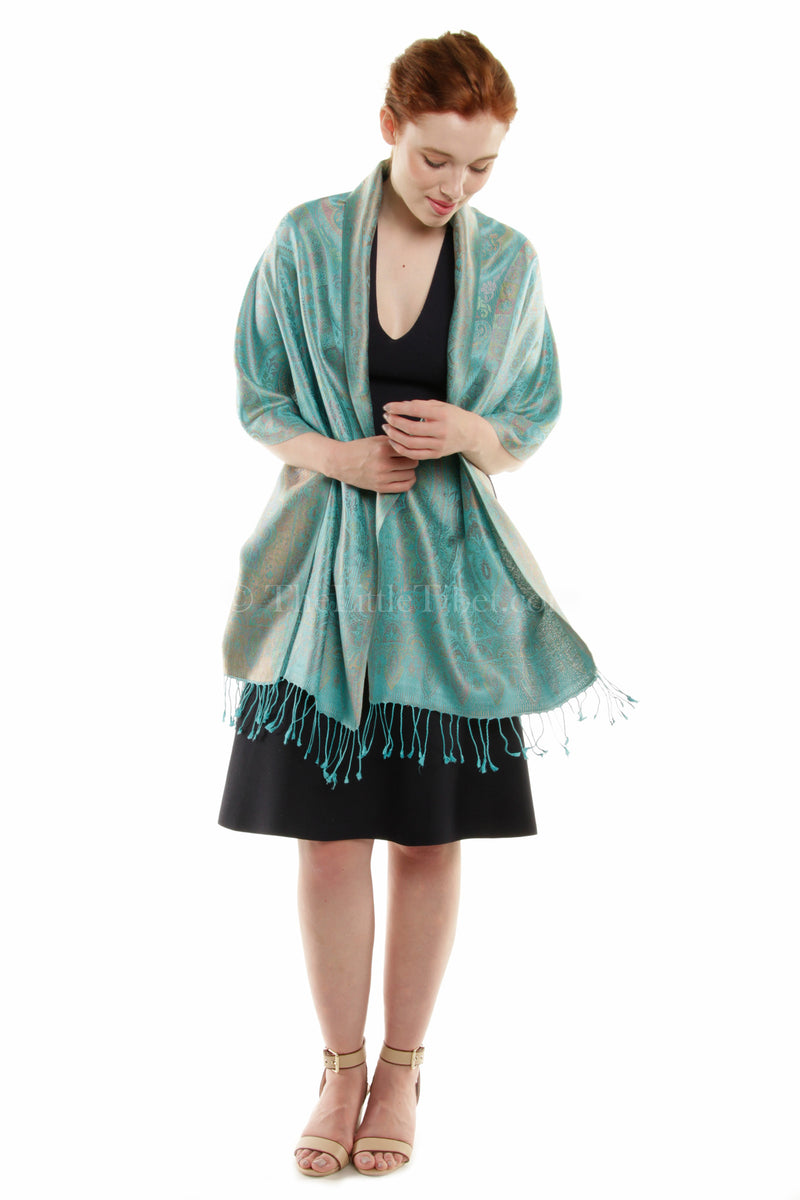Rachel Aqua Silk Scarf - MCM-TEAL 6C - The Little Tibet