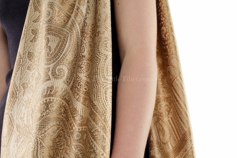 100% Silk Pashmina shawl, scarf , stole - Soft Beige (MCM-Bg 6C) - The Little Tibet