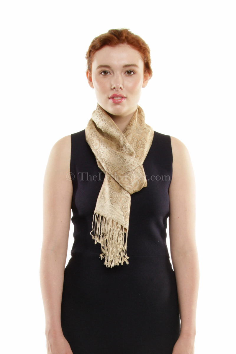 100% Silk Pashmina shawl, scarf , stole - Soft Beige (MCM-Bg 6C) - The Little Tibet