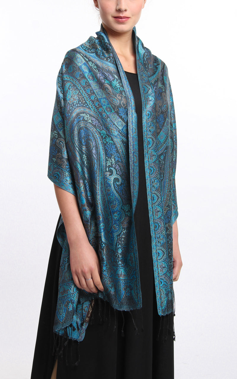 Twilight Admiral Blue Silk Pashmina - MCL204 - The Little Tibet