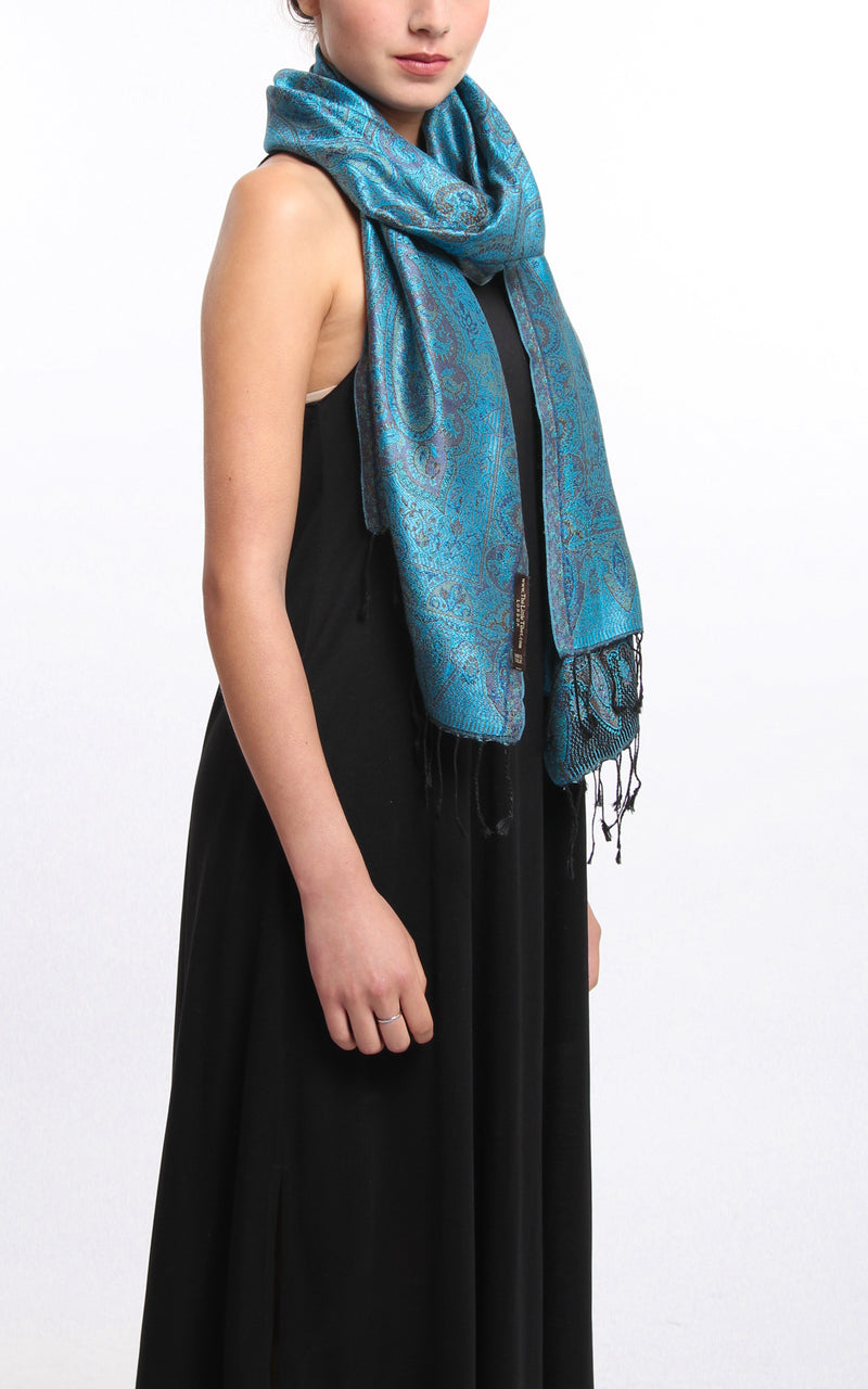 Twilight Admiral Blue Silk Pashmina - MCL204 - The Little Tibet