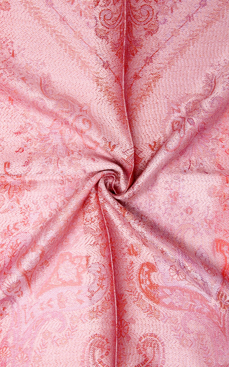 Close up of Coral with Paisley detail pure silk reversible pashmina free uk shipping