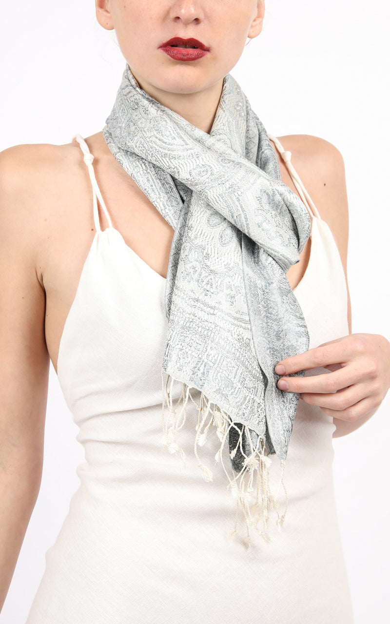 Silver Skinny Silk Scarf - MCS SILVER