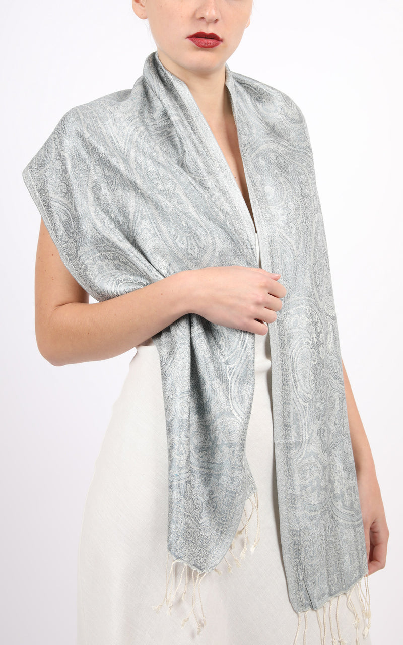 Silver Skinny Silk Scarf - MCS SILVER