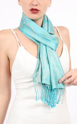 Turquoise Skinny Silk Scarf - MCS TEAL