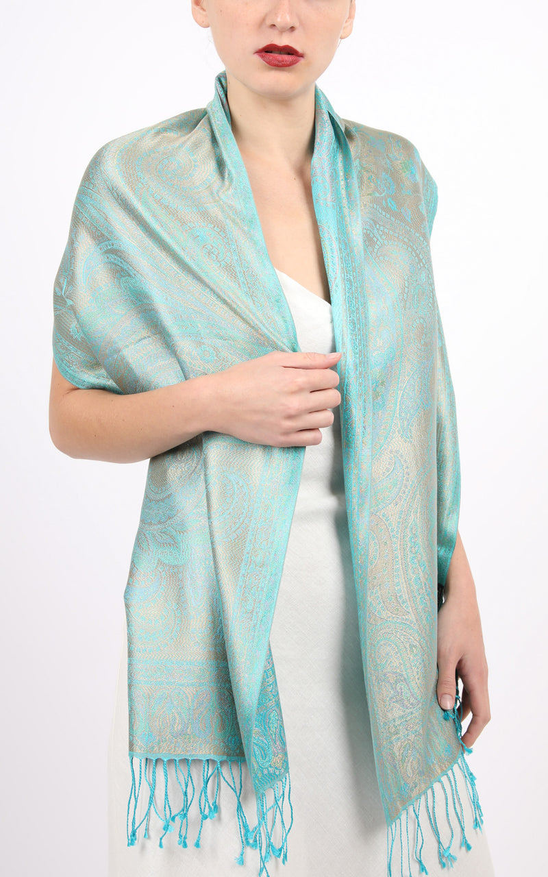 Turquoise Skinny Silk Scarf - MCS TEAL