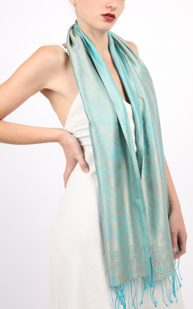 Turquoise Skinny Silk Scarf - MCS TEAL