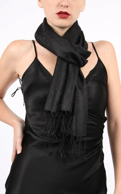 Skinny Black Silk Scarf - MCS BLACK
