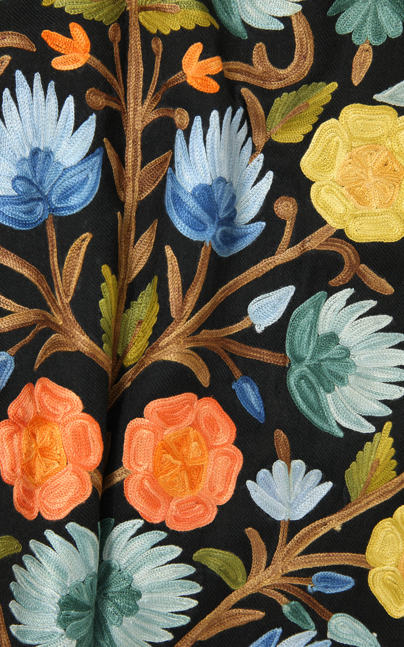 Black Floral Hand Embroidered Shawl