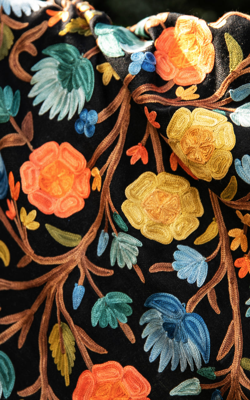 Black Floral Hand Embroidered Shawl