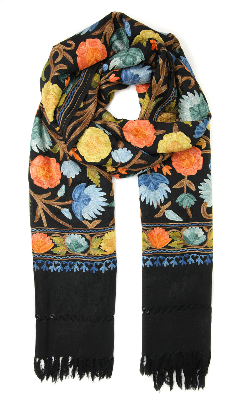 Black Floral Hand Embroidered Shawl