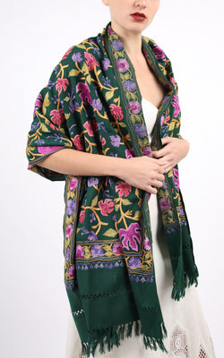 Forest Green Embroidered Shawl - P18012