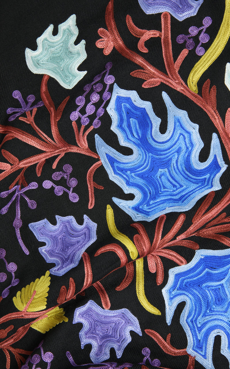 Hattie Black Hand Embroidered Shawl