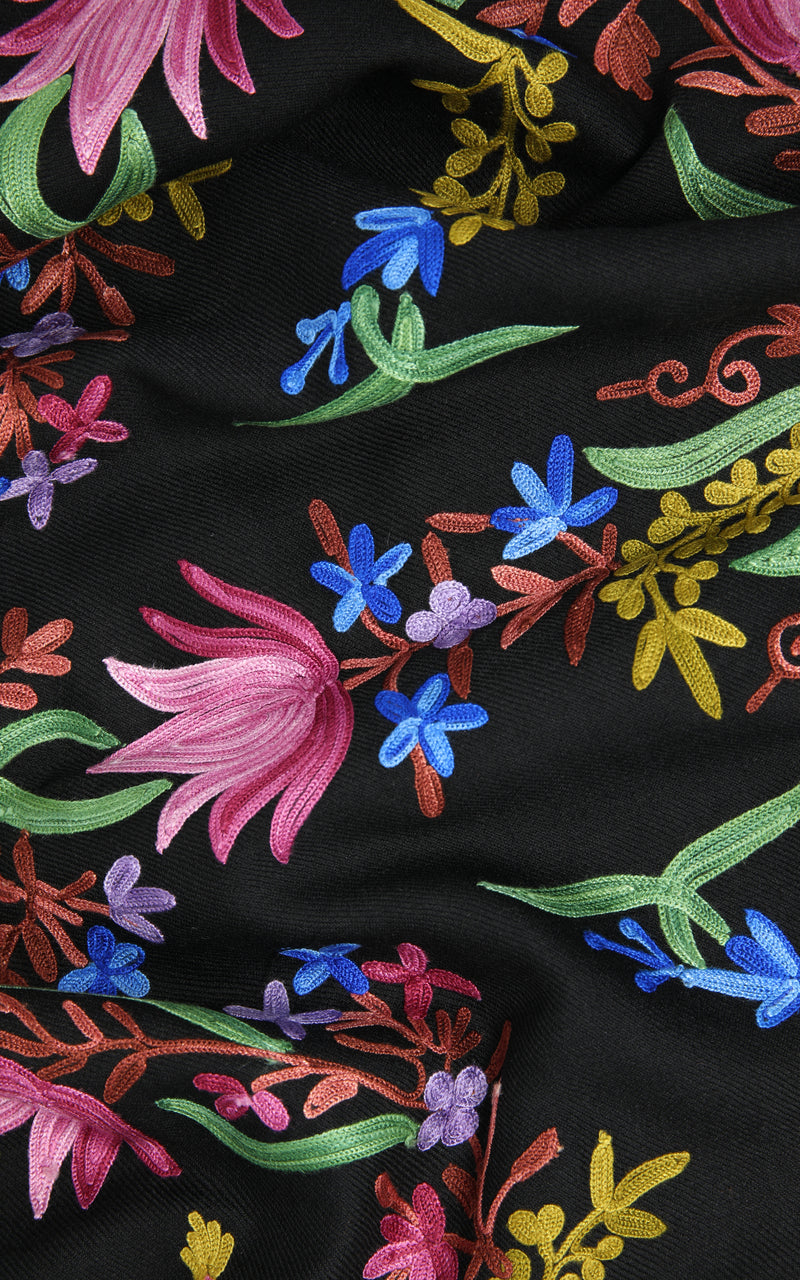 Rosie Black Hand Embroidered Shawl