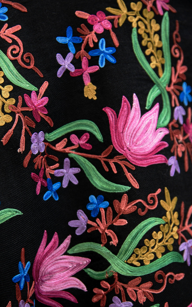 Rosie Black Hand Embroidered Shawl
