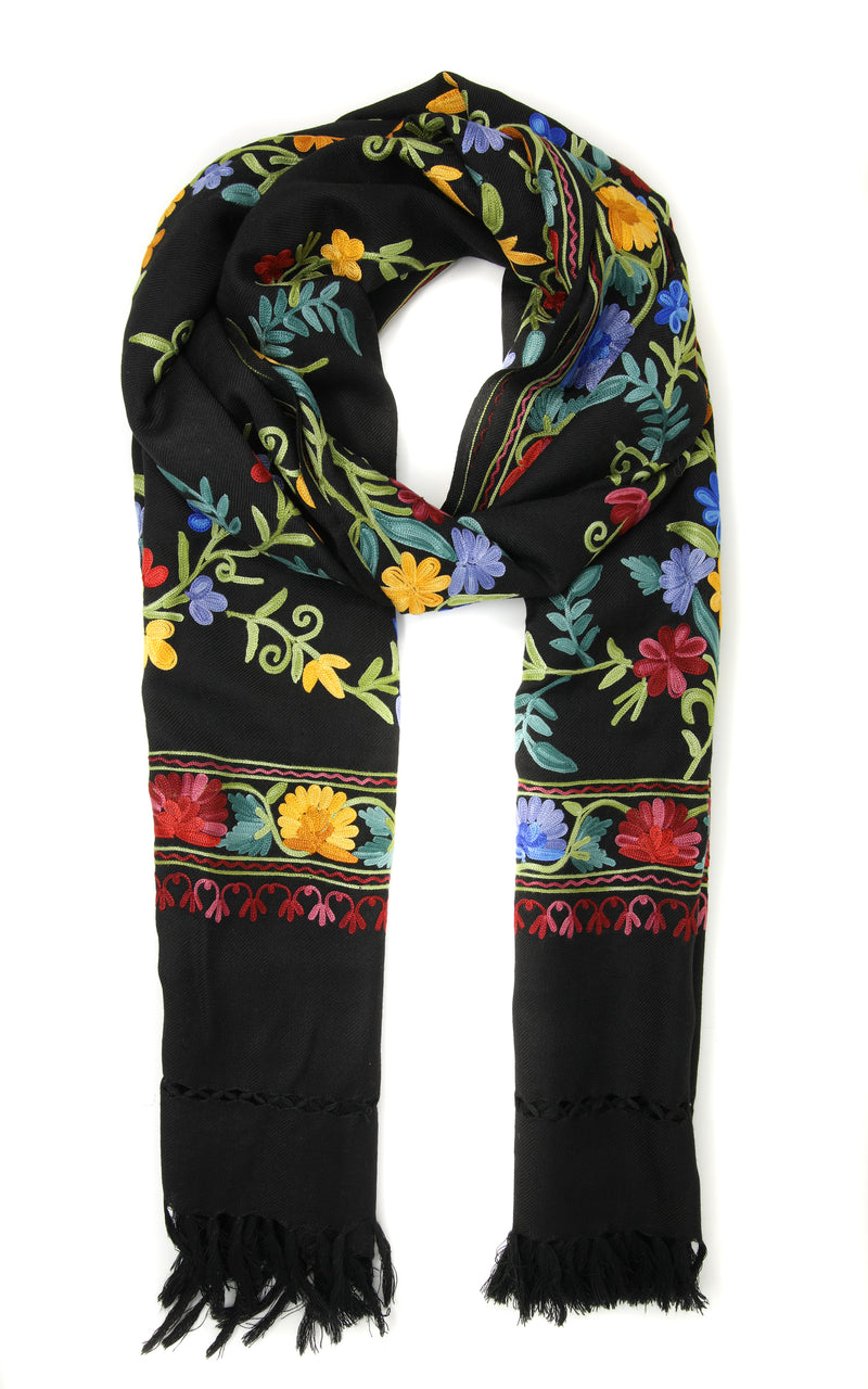 Nicole Black Hand Embroidered Shawl
