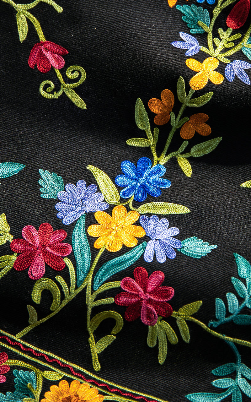 Nicole Black Hand Embroidered Shawl