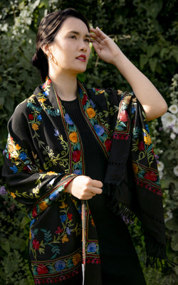 Nicole Black Hand Embroidered Shawl