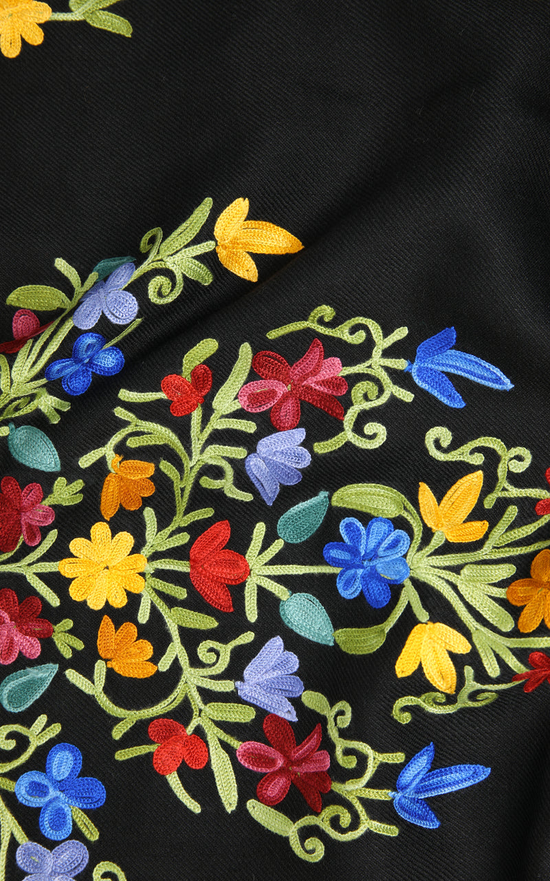Nicole Black Hand Embroidered Shawl