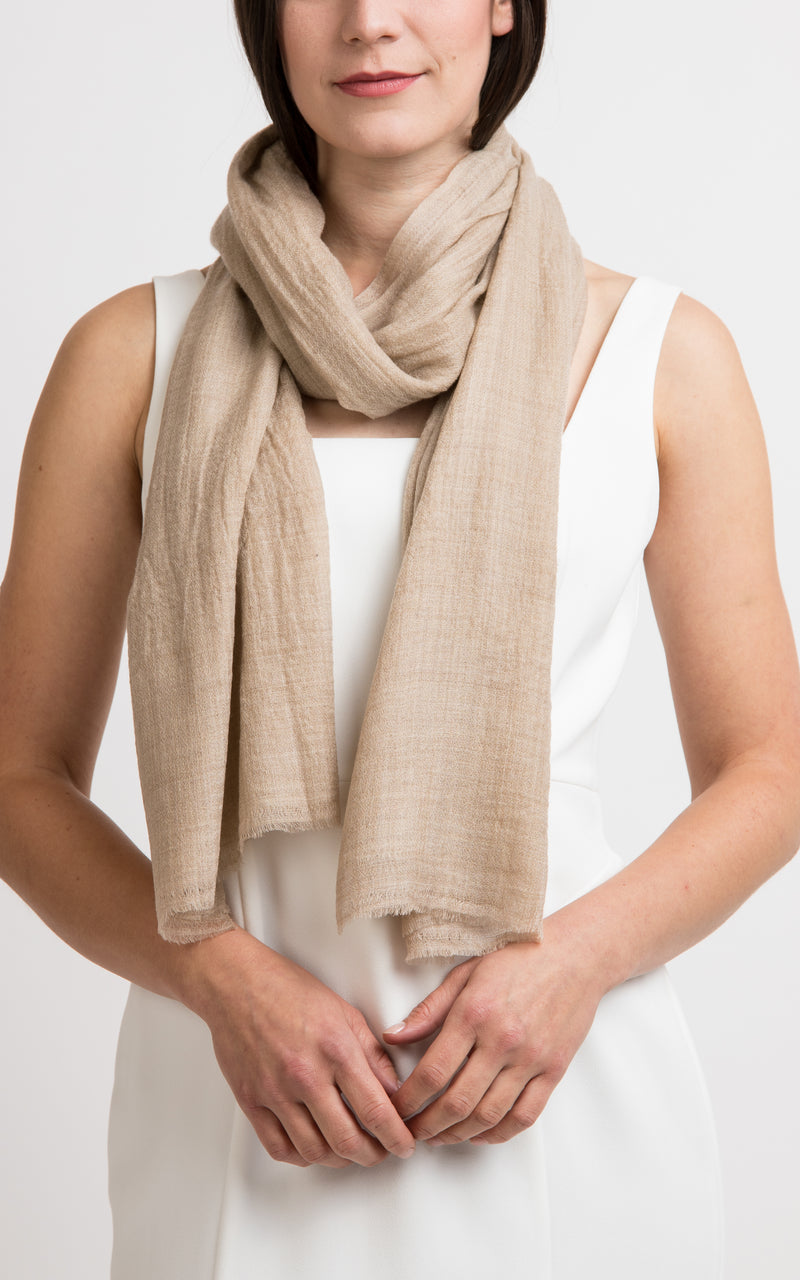 Pure Cashmere Scarf in Beige - Lightweight Cashmere Wrap | The Little Tibet