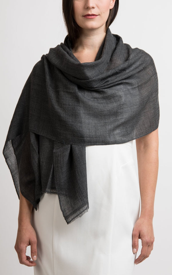 Diamond design fine charcoal grey cashmere scarf -RP4, The Little Tibet