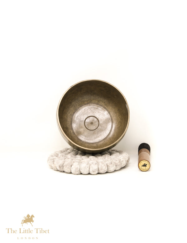 Flat Base Dark Antique Tibetan Singing Bowl for Meditation - ATQ2