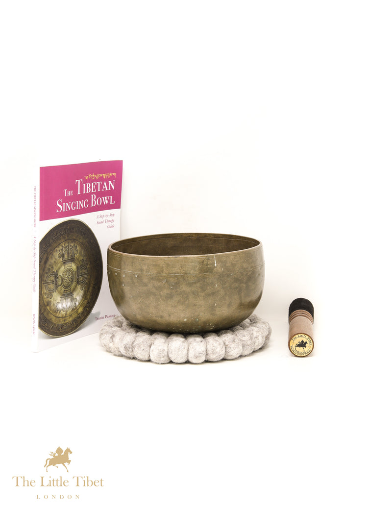 Flat Base Dark Antique Tibetan Singing Bowl for Meditation - ATQ2