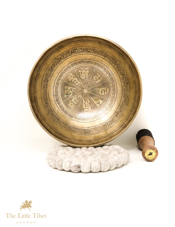 Tibetan singing bowl with Om Mani Padme Hum for Mindfulness - T95