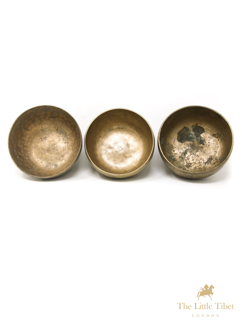 Small Antique Singing Bowls for D, E, & F Notes- B101/B105/B90