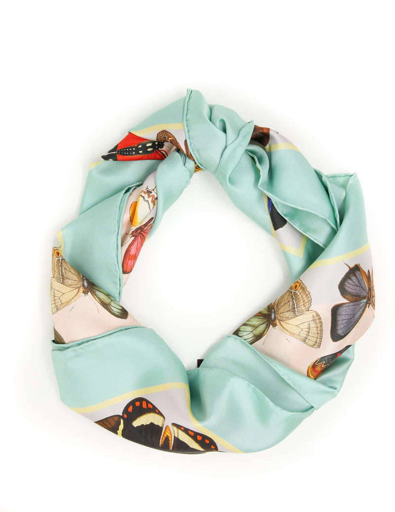 Beautiful Butterfly Square Silk Scarf_Summer Green