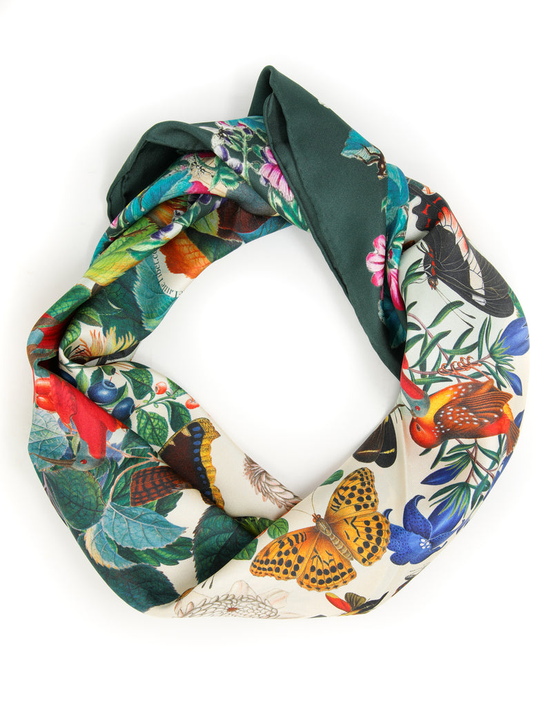 The Garden Square Silk Scarf-Teal Green