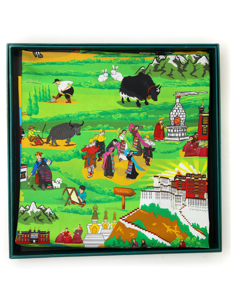 The Heavenly Map of Tibet Square Silk Scarf
