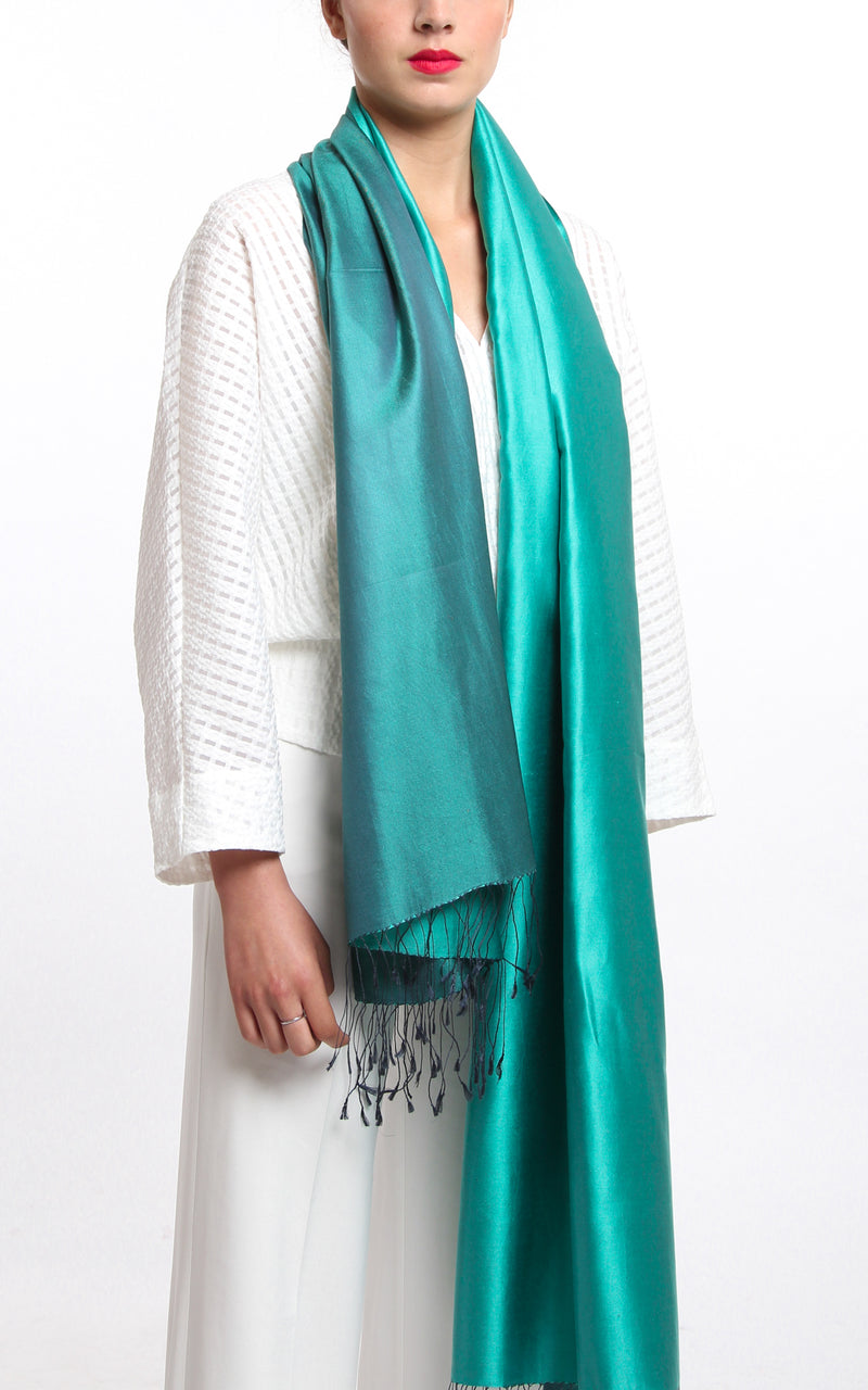 Luxury 100% pure mint green plain reversible pashmina with tassels free uk shipping
