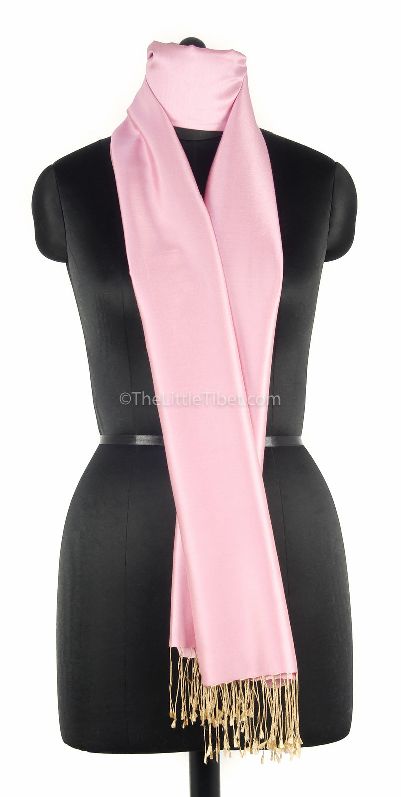 Luxury 100% pure silk baby pink cream reversible pashmina shawl with tassels