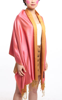 100% pure silk orange pink   reversible pashmina with tassels 