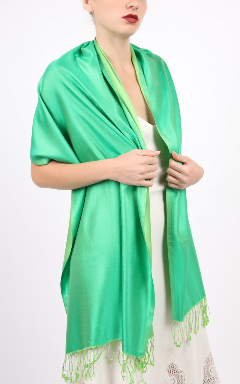 Bright Green Two Tone Silk Scarf - TTM330